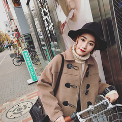 Girls long woolen coat Korean 2017 new ulzzang Harajuku wind horn button wool winter coat S Khaki drill