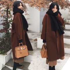 Wool coat, long. 2017 new autumn and winter loose thin knee student cocoon woolen coat S Caramel [thickening of cotton]