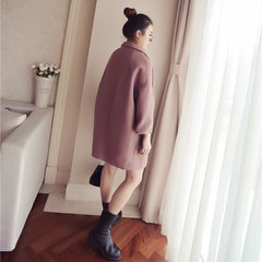The 2017 New South Korea relaxed in the long wool coat female temperament woolen coat cocoon coat M Gray purple