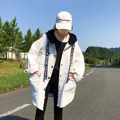 Autumn women's Korean version BF wind loose, long and long hooded windbreaker 2017 new students leisure coat coat tide F white