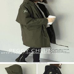 2017 autumn and winter new hooded windbreaker female Korean version of the long rope drawstring students loose BF plus cashmere thickening coat 3XL Army green velvet