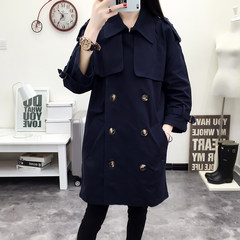 In the autumn of 2017 new women's leisure Korean long loose double breasted coat coat age female 7 days return loose loose fan Tibet Navy