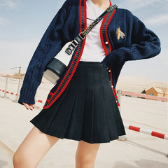 2017 new Korean woolen a high waisted pleated skirt soft sister black skirt female winter chic S black