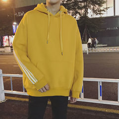 The winter with cashmere sweater Mens Hooded Jacket Wind easing trend of Korean students in Hong Kong male couple BF autumn and winter wind S yellow