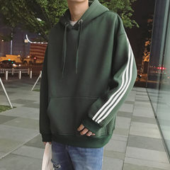 The winter with cashmere sweater Mens Hooded Jacket Wind easing trend of Korean students in Hong Kong male couple BF autumn and winter wind S green