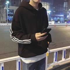 The winter with cashmere sweater Mens Hooded Jacket Wind easing trend of Korean students in Hong Kong male couple BF autumn and winter wind S black