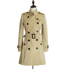 European classic British style autumn coat all-match handsome slim slim cotton waterproof double breasted coat [size is smaller, choose a big code] Medium length Khaki (85CM)