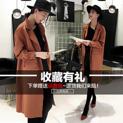 Big girls windbreaker long spring 2017 new Korean high-end knee loose waist was thin coat in early autumn S Caramel color