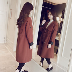In the autumn of 2017 new women's Korean port wind Lapel loose chic windbreaker long spring coat girls M Brick red