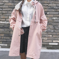 Korean Hitz chic female loose hooded back down in color long coat thin jacket F Panic buying Pink