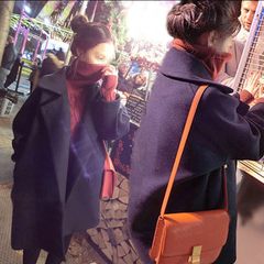 2017 new winter wool coat, long thick loose thin cocoon Korean students woolen coat XS black