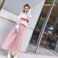 2017 new autumn gauze skirt female Korean ulzzang waist long all-match pleated skirt S Pink