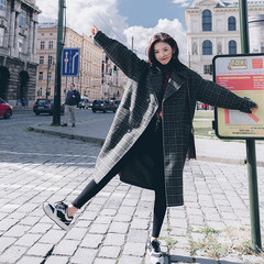Plaid wool tweed coat girls long Korean 2017 new autumn and winter coat thick loose Korean Students S Return freight insurance free of charge