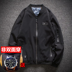 [double face] autumn 2017 new pilot jacket, men's baseball wear, spring and autumn coat, Korean fashion men's wear 3XL 702 black - non double-sided