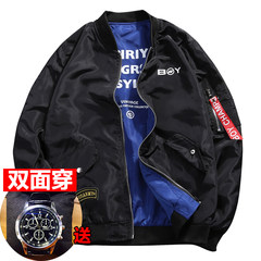 [double face] autumn 2017 new pilot jacket, men's baseball wear, spring and autumn coat, Korean fashion men's wear 3XL J80 black - double sided wear