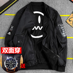 [double face] autumn 2017 new pilot jacket, men's baseball wear, spring and autumn coat, Korean fashion men's wear 3XL 8821 black - double sided wear