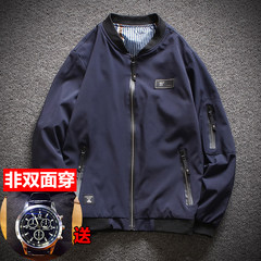 [double face] autumn 2017 new pilot jacket, men's baseball wear, spring and autumn coat, Korean fashion men's wear 3XL 702 blue - non double-sided