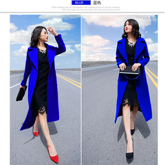 [] special offer every day long red hair loose knee woolen coat straight skinny size coat thick female S Blue cotton