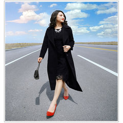 [] special offer every day long red hair loose knee woolen coat straight skinny size coat thick female S Black cotton