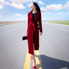 [] special offer every day long red hair loose knee woolen coat straight skinny size coat thick female S Claret