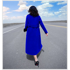 [] special offer every day long red hair loose knee woolen coat straight skinny size coat thick female S blue