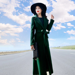 [] special offer every day long red hair loose knee woolen coat straight skinny size coat thick female S Blackish green