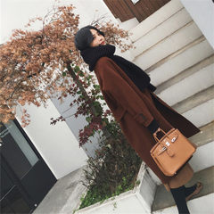 Girls coat long wool coat Korean cocoon 2017 new student waist Korean winter autumn girl S Caramel color
