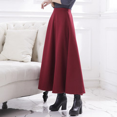 Korean honey Amoy in autumn and winter wool skirt waist skirt thickened in the long section of A dress skirt L (110-120 Jin) Claret