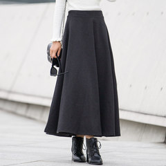 Korean honey Amoy in autumn and winter wool skirt waist skirt thickened in the long section of A dress skirt L (110-120 Jin) Dark grey