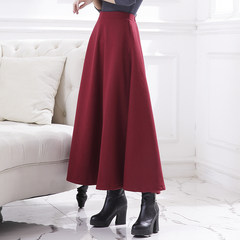 Korean honey Amoy in autumn and winter wool skirt waist skirt thickened in the long section of A dress skirt L (110-120 Jin) Wine red [pocket edition 8012]