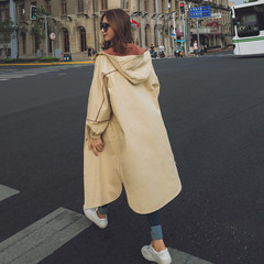 The Korean version of BF all-match color Khaki hooded windbreaker 2017 new loose long coat women in spring and Autumn S Khaki
