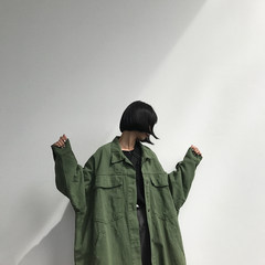 Halogen Lulu 2017 autumn and winter Japanese style retro pure color wash water cowboy pockets, long coat 3 colors F Army green