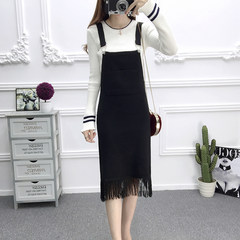 Strap skirt, autumn and winter long sleeveless skirt, female 2017 Korean version, new step skirt, suspender knitted dress, winter F Black 929