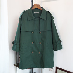 Asif 2017 new autumn Korean leisure double breasted coat girls long loose cotton coat tide S Ink green (Gharib)