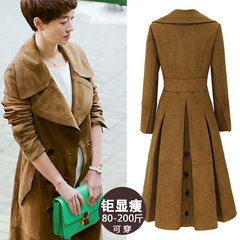 Long spring 2017 Korean women windbreaker Hitz half my knee length suede jacket L is suitable for 116~128 catties Gold camel [Stock] first thickening