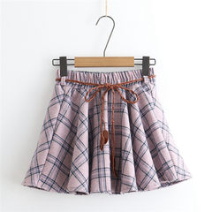 Soft sister japanese teen girl Plaid Wool Skirt and elastic waist skirt F Purple Pink