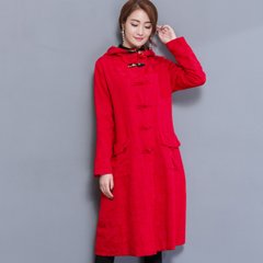 2017 new winter Liling Pankou printing long cardigan coat comfortable warm coat dress jacquard M [suggestion 120 Jin] gules