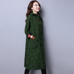 2017 new winter Liling Pankou printing long cardigan coat comfortable warm coat dress jacquard M [suggestion 120 Jin] green