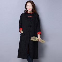 2017 new winter Liling Pankou printing long cardigan coat comfortable warm coat dress jacquard M [suggestion 120 Jin] black