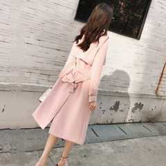 2017 autumn Korean New Women's waist thin pink coat girls long overcoat and jacket S Pink temperament
