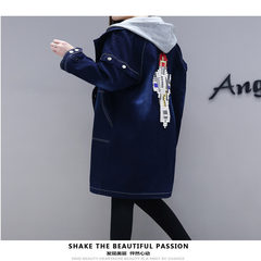 2017 girls Cowboys windbreaker long autumn and winter all-match BF code Korean students loose cotton Hooded Jacket 7-10 days after payment blue