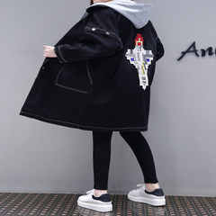 2017 girls Cowboys windbreaker long autumn and winter all-match BF code Korean students loose cotton Hooded Jacket 7-10 days after payment black