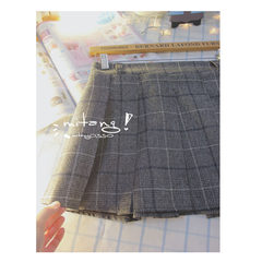 Two-color. Japanese all-match Plaid JK uniform skirt pleated skirt winter retro waist a word skirt skirt thickened F Dark grey