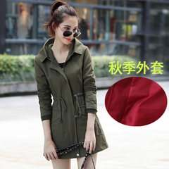 Special offer every day 2017 girls long windbreaker Hitz Korean slim slim coats fashion Send scarf today Army green autumn coat