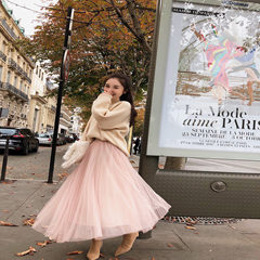 Lin Shanshan Hitz 2017 Korean chic all-match high waisted pleated gauze placed in the long skirt L code Pink skirt (12 days)