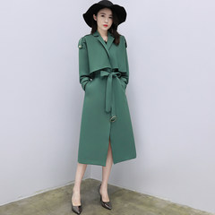 Autumn 2017 new version of Korean fashion temperament, women's clothing in the length of leisure loose waist waist show thin windbreaker female S Olive green