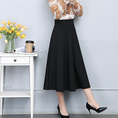 2017 spring new Korean skirt in the long waisted A-line A all-match skirt thin dress female winter 2XL Black 76 cm