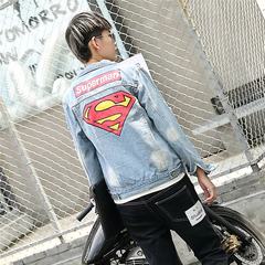 South Korea ulzzang jeans male coat all-match trend of Korean BF wind loose gown Harajuku handsome jacket 3XL superman