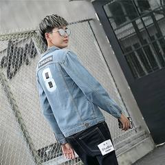South Korea ulzzang jeans male coat all-match trend of Korean BF wind loose gown Harajuku handsome jacket 3XL No. eight