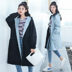 2017 autumn version of the new version of the Korean version of the large size BF alphabet printing cap, long wearing a windbreaker coat women 3XL Black [elastic cuffs]